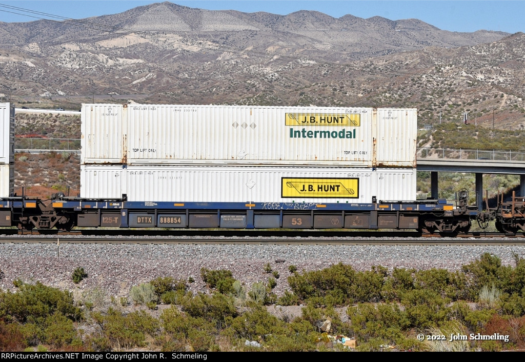 DTTX 888854-B with containers at Cajon CA. 9/17/2022.